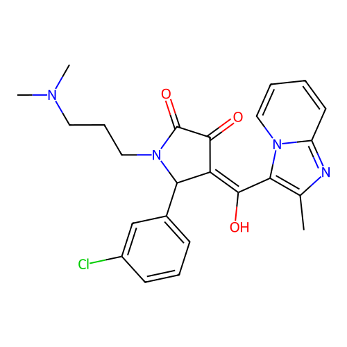 (4E)-5-(3-chlorophenyl)-1-[3-(dimethylamino)propyl]-4-[hydroxy-(2-methylimidazo[1,2-a]pyridin-3-yl)methylidene]pyrrolidine-2,3-dione structure