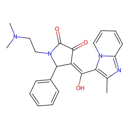 (4E)-1-(2-dimethylaminoethyl)-4-[hydroxy-(2-methylimidazo[1,2-a]pyridin-3-yl)methylidene]-5-phenylpyrrolidine-2,3-dione structure