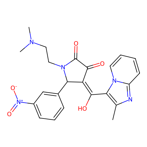 (4E)-1-(2-dimethylaminoethyl)-4-[hydroxy-(2-methylimidazo[1,2-a]pyridin-3-yl)methylidene]-5-(3-nitrophenyl)pyrrolidine-2,3-dione structure
