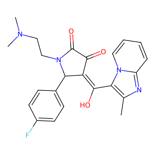 (4E)-1-(2-dimethylaminoethyl)-5-(4-fluorophenyl)-4-[hydroxy-(2-methylimidazo[1,2-a]pyridin-3-yl)methylidene]pyrrolidine-2,3-dione structure
