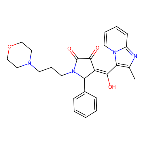 (4E)-4-[hydroxy-(2-methylimidazo[1,2-a]pyridin-3-yl)methylidene]-1-(3-morpholin-4-ylpropyl)-5-phenylpyrrolidine-2,3-dione structure