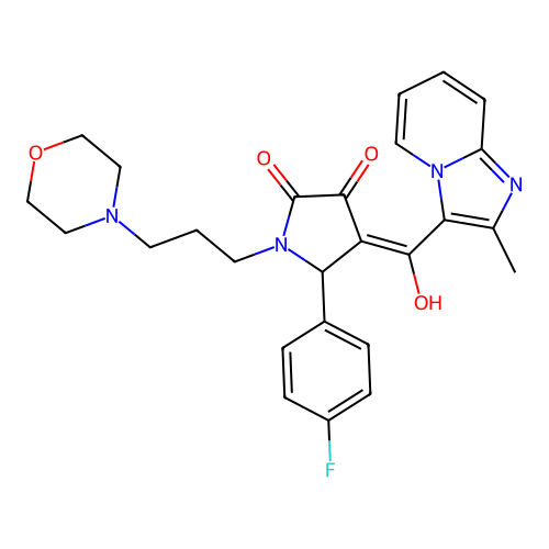 (4E)-5-(4-fluorophenyl)-4-[hydroxy-(2-methylimidazo[1,2-a]pyridin-3-yl)methylidene]-1-(3-morpholin-4-ylpropyl)pyrrolidine-2,3-dione structure
