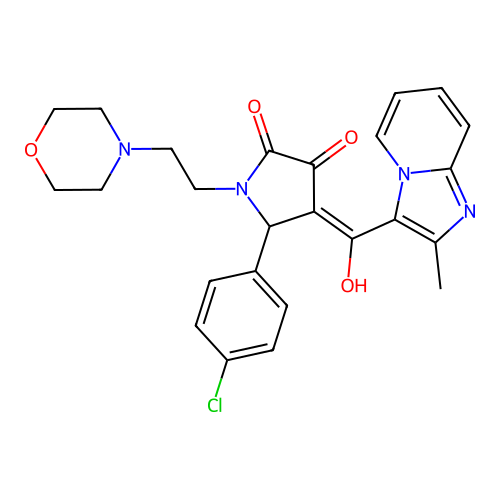 (4E)-5-(4-chlorophenyl)-4-[hydroxy-(2-methylimidazo[1,2-a]pyridin-3-yl)methylidene]-1-(2-morpholin-4-ylethyl)pyrrolidine-2,3-dione structure