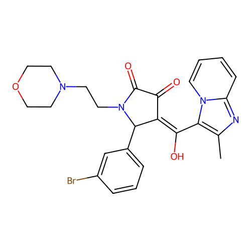 (4E)-5-(3-bromophenyl)-4-[hydroxy-(2-methylimidazo[1,2-a]pyridin-3-yl)methylidene]-1-(2-morpholin-4-ylethyl)pyrrolidine-2,3-dione structure
