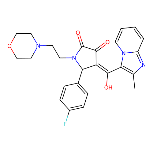 (4E)-5-(4-fluorophenyl)-4-[hydroxy-(2-methylimidazo[1,2-a]pyridin-3-yl)methylidene]-1-(2-morpholin-4-ylethyl)pyrrolidine-2,3-dione structure
