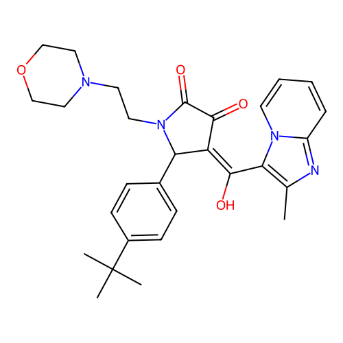 (4E)-5-(4-tert-butylphenyl)-4-[hydroxy-(2-methylimidazo[1,2-a]pyridin-3-yl)methylidene]-1-(2-morpholin-4-ylethyl)pyrrolidine-2,3-dione structure
