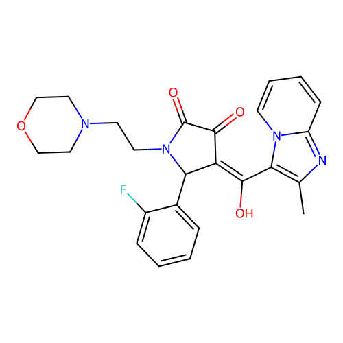(4E)-5-(2-fluorophenyl)-4-[hydroxy-(2-methylimidazo[1,2-a]pyridin-3-yl)methylidene]-1-(2-morpholin-4-ylethyl)pyrrolidine-2,3-dione structure