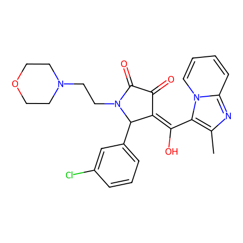 (4E)-5-(3-chlorophenyl)-4-[hydroxy-(2-methylimidazo[1,2-a]pyridin-3-yl)methylidene]-1-(2-morpholin-4-ylethyl)pyrrolidine-2,3-dione structure