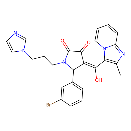 (4E)-5-(3-bromophenyl)-4-[hydroxy-(2-methylimidazo[1,2-a]pyridin-3-yl)methylidene]-1-(3-imidazol-1-ylpropyl)pyrrolidine-2,3-dione structure
