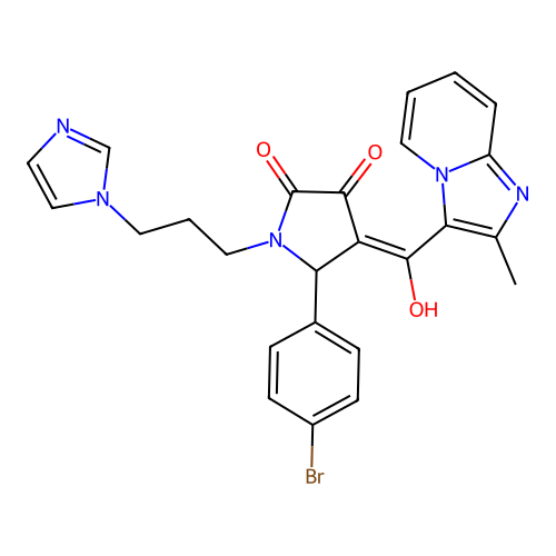 (4E)-5-(4-bromophenyl)-4-[hydroxy-(2-methylimidazo[1,2-a]pyridin-3-yl)methylidene]-1-(3-imidazol-1-ylpropyl)pyrrolidine-2,3-dione structure