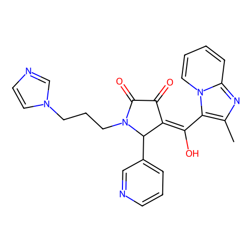 (4E)-4-[hydroxy-(2-methylimidazo[1,2-a]pyridin-3-yl)methylidene]-1-(3-imidazol-1-ylpropyl)-5-pyridin-3-ylpyrrolidine-2,3-dione structure