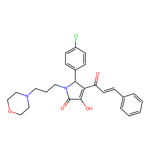 4-((2E)-3-phenylprop-2-enoyl)-5-(4-chlorophenyl)-3-hydroxy-1-(3-morpholin-4-yl propyl)-3-pyrrolin-2-one structure
