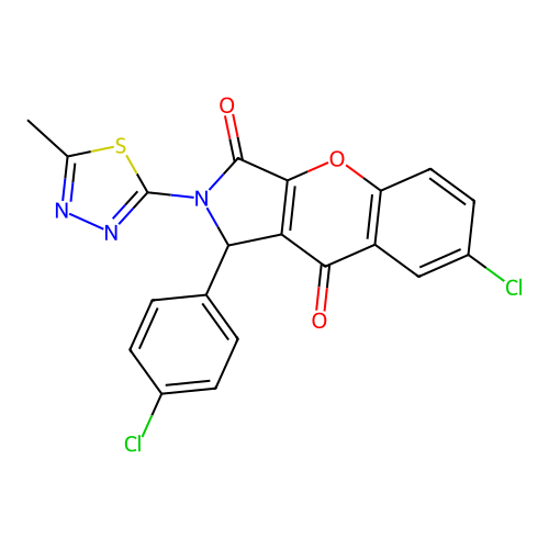 7-chloro-1-(4-chlorophenyl)-2-(5-methyl-1,3,4-thiadiazol-2-yl)-1,2-dihydrochromeno[2,3-c]pyrrole-3,9-dione structure