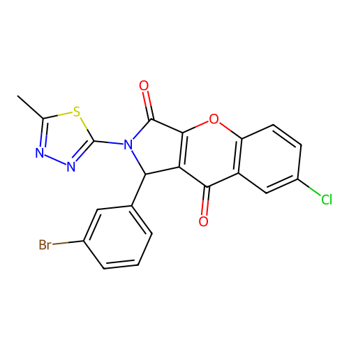1-(3-bromophenyl)-7-chloro-2-(5-methyl-1,3,4-thiadiazol-2-yl)-1,2-dihydrochromeno[2,3-c]pyrrole-3,9-dione structure