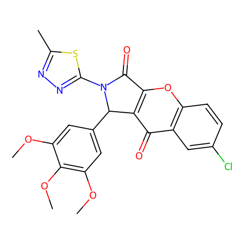 7-chloro-2-(5-methyl-1,3,4-thiadiazol-2-yl)-1-(3,4,5-trimethoxyphenyl)-1,2-dihydrochromeno[2,3-c]pyrrole-3,9-dione structure