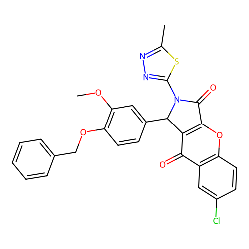 1-(4-(benzyloxy)-3-methoxyphenyl)-7-chloro-2-(5-methyl-1,3,4-thiadiazol-2-yl)-1,2-dihydrochromeno[2,3-c]pyrrole-3,9-dione structure