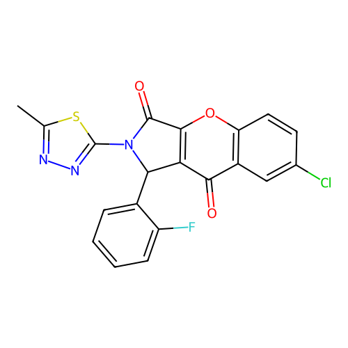 7-chloro-1-(2-fluorophenyl)-2-(5-methyl-1,3,4-thiadiazol-2-yl)-1,2-dihydrochromeno[2,3-c]pyrrole-3,9-dione structure