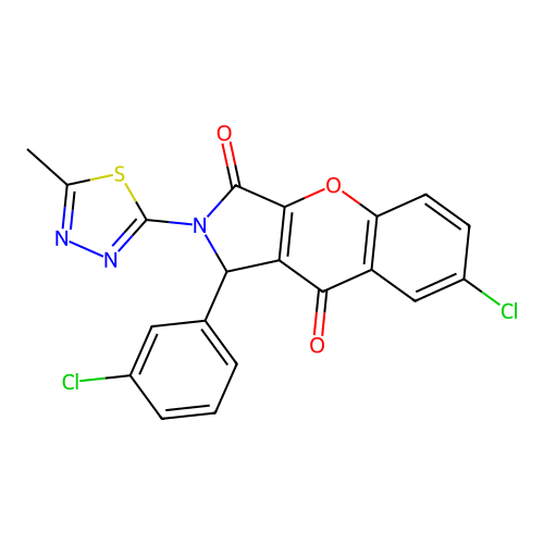 7-chloro-1-(3-chlorophenyl)-2-(5-methyl-1,3,4-thiadiazol-2-yl)-1,2-dihydrochromeno[2,3-c]pyrrole-3,9-dione structure
