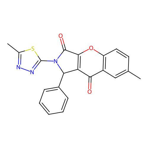 7-methyl-2-(5-methyl-1,3,4-thiadiazol-2-yl)-1-phenyl-1,2-dihydrochromeno[2,3-c]pyrrole-3,9-dione structure