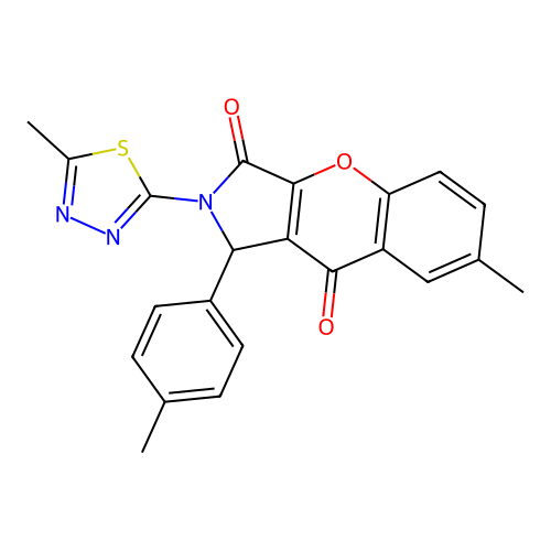 7-methyl-1-(4-methylphenyl)-2-(5-methyl-1,3,4-thiadiazol-2-yl)-1,2-dihydrochromeno[2,3-c]pyrrole-3,9-dione structure