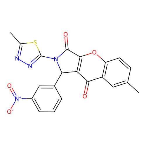 7-methyl-2-(5-methyl-1,3,4-thiadiazol-2-yl)-1-(3-nitrophenyl)-1,2-dihydrochromeno[2,3-c]pyrrole-3,9-dione structure