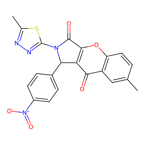7-methyl-2-(5-methyl-1,3,4-thiadiazol-2-yl)-1-(4-nitrophenyl)-1,2-dihydrochromeno[2,3-c]pyrrole-3,9-dione structure