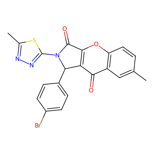 1-(4-bromophenyl)-7-methyl-2-(5-methyl-1,3,4-thiadiazol-2-yl)-1,2-dihydrochromeno[2,3-c]pyrrole-3,9-dione structure