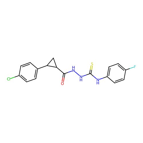 2-{[2-(4-chlorophenyl)cyclopropyl]carbonyl}-N-(4-fluorophenyl)hydrazinecarbothioamide structure