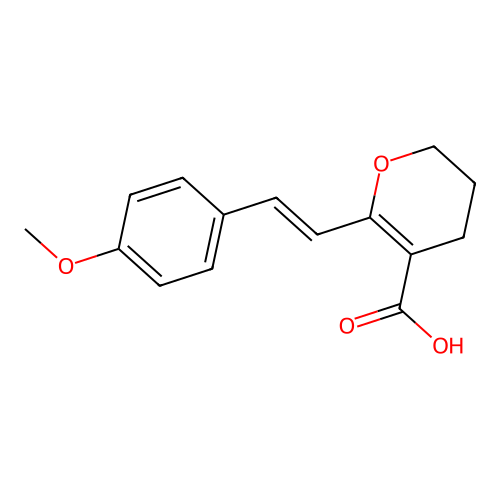 6-[(E)-2-(4-methoxyphenyl)ethenyl]-3,4-dihydro-2H-pyran-5-carboxylic acid structure