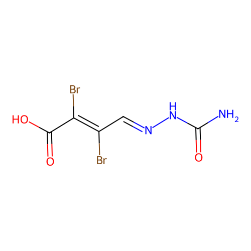 (E,4E)-2,3-dibromo-4-(carbamoylhydrazinylidene)but-2-enoic acid structure