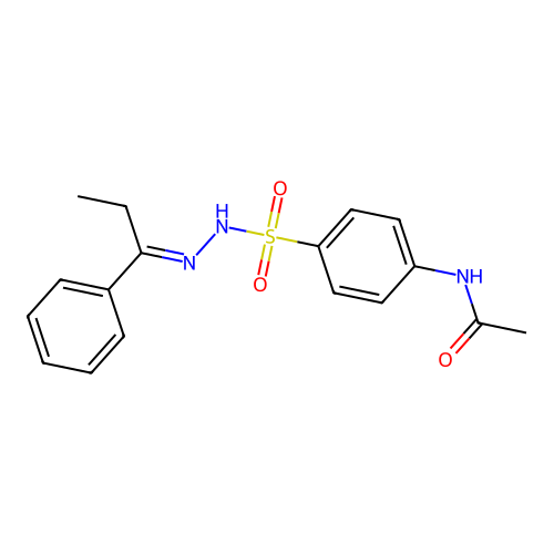 N-[4-[[(E)-1-phenylpropylideneamino]sulfamoyl]phenyl]acetamide structure
