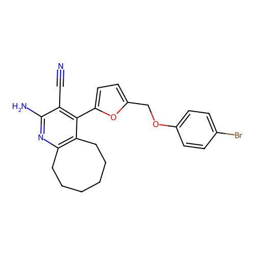 2-amino-4-{5-[(4-bromophenoxy)methyl]-2-furyl}-5,6,7,8,9,10-hexahydrocycloocta[b]pyridine-3-carbonitrile structure