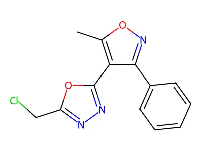 2-(Chloromethyl)-5-(5-methyl-3-phenyl-1,2-oxazol-4-yl)-1,3,4-oxadiazole structure