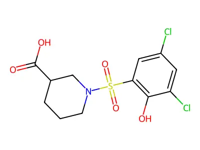 1-((3,5-Dichloro-2-hydroxyphenyl)sulfonyl)piperidine-3-carboxylic acid structure