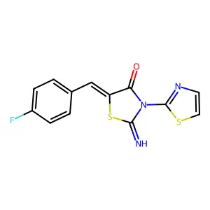 (Z)-5-(4-fluorobenzylidene)-2-imino-3-(thiazol-2-yl)thiazolidin-4-one structure