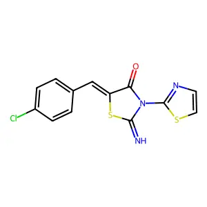 (5Z)-5-(4-chlorobenzylidene)-2-imino-3-(1,3-thiazol-2-yl)-1,3-thiazolidin-4-one structure