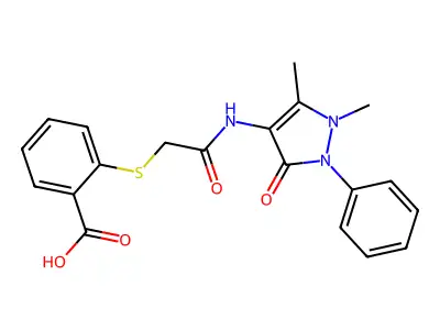 2-({[(1,5-dimethyl-3-oxo-2-phenyl-2,3-dihydro-1H-pyrazol-4-yl)carbamoyl]methyl}sulfanyl)benzoic acid structure