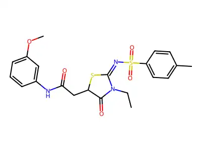 2-[(2E)-3-ETHYL-2-[(4-METHYLBENZENESULFONYL)IMINO]-4-OXO-1,3-THIAZOLIDIN-5-YL]-N-(3-METHOXYPHENYL)ACETAMIDE structure