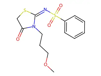 (E)-N-(3-(3-methoxypropyl)-4-oxothiazolidin-2-ylidene)benzenesulfonamide structure