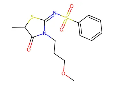 N-[3-(3-methoxypropyl)-5-methyl-4-oxo-1,3-thiazolidin-2-ylidene]benzenesulfonamide structure