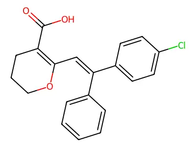 6-[2-(4-chlorophenyl)-2-phenylethenyl]-3,4-dihydro-2H-pyran-5-carboxylic acid structure