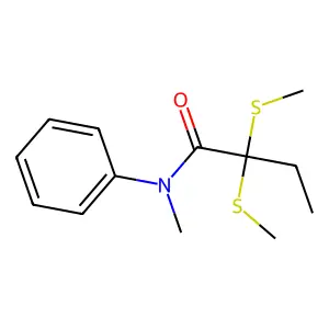 N-methyl-2,2-bis(methylsulfanyl)-N-phenylbutanamide structure