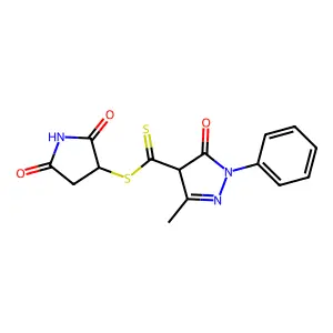 (2,5-dioxopyrrolidin-3-yl) 3-methyl-5-oxo-1-phenyl-4H-pyrazole-4-carbodithioate structure