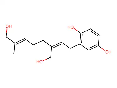1,4-Benzenediol, 2-[8-hydroxy-3-(hydroxymethyl)-7-methyl-2,6-octadienyl]- structure