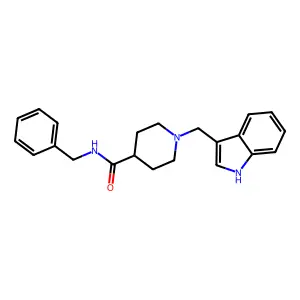 N-benzyl-1-(1H-indol-3-ylmethyl)piperidine-4-carboxamide structure