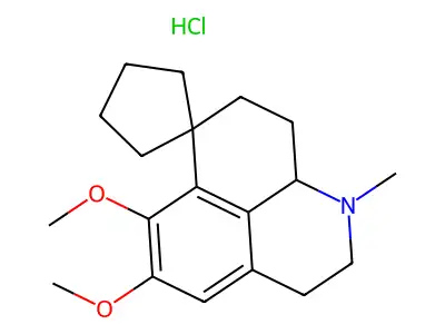 Spiro(7H-benzo(de)quinoline-7,1'-cyclopentane), 1,2,3,8,9,9a-hexahydro-5,6-dimethoxy-1-methyl-, hydrochloride structure