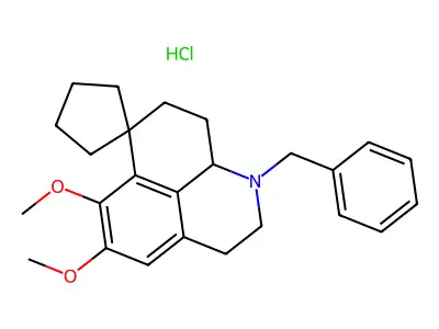 Spiro(7H-benzo(de)quinoline-7,1'-cyclopentane), 1,2,3,8,9,9a-hexahydro-5,6-dimethoxy-1-phenylmethyl-, hydrochloride structure