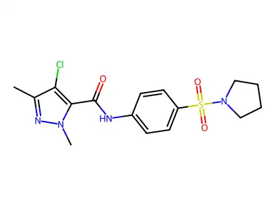 4-chloro-2,5-dimethyl-N-(4-pyrrolidin-1-ylsulfonylphenyl)pyrazole-3-carboxamide structure