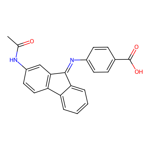 4-((2-(acetylamino)-9H-fluoren-9-ylidene)amino)benzoic acid structure