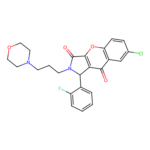 7-chloro-1-(2-fluorophenyl)-2-(3-morpholin-4-ylpropyl)-1,2-dihydrochromeno[2,3-c]pyrrole-3,9-dione structure